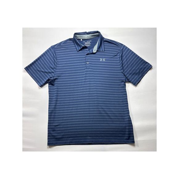 Under Armour Other - Under Armour Men's Loose Fit The Playoff Polo Navy Blue Striped Polo - Size XL